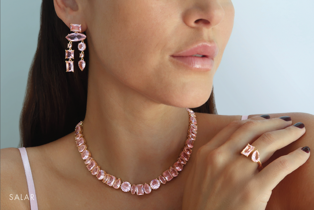 PAZ&CO Salar Necklace pink crystal Atacama collection
